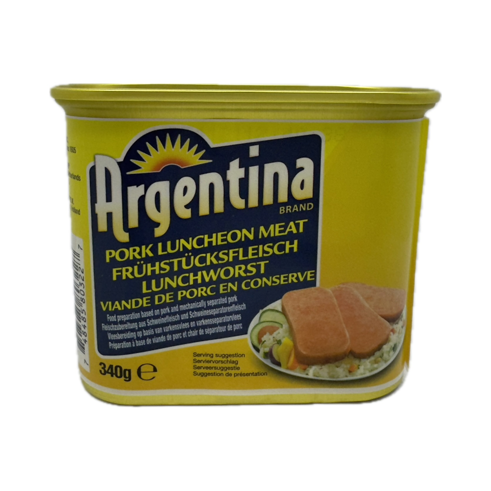Argentina Pork Luncheon Meat 340g – A savory and versatile canned meat product made from 55% pork and 30% mechanically separated chicken, perfect for quick meals.