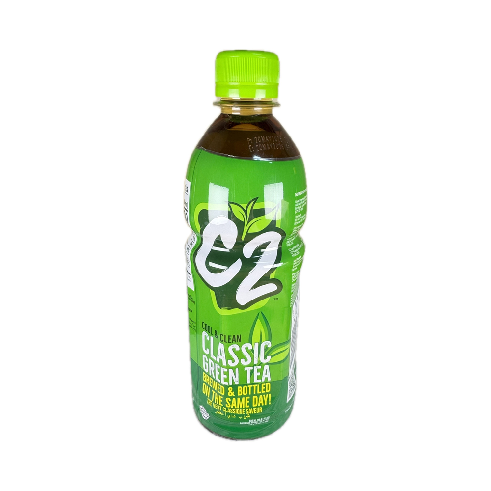 C2 Green Tea Classic 500ml bottle, refreshing chilled green tea drink with a classic smooth flavor, perfect for daily refreshment