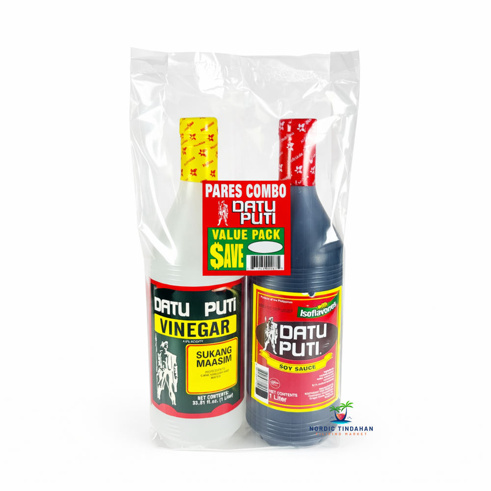 Datu Puti Value Pack – 1 ltr soy sauce and 1 ltr vinegar set, Filipino-style condiments for cooking and seasoning