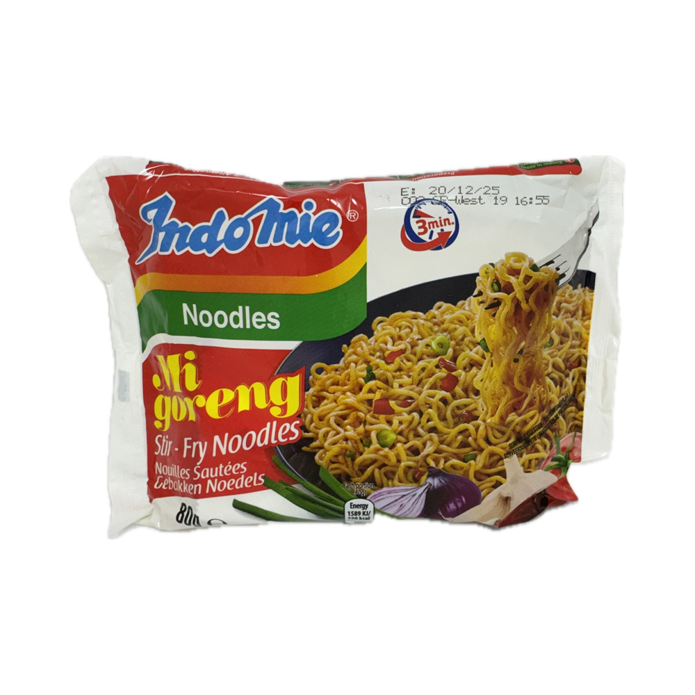 Indomie Mi Goreng 80g – popular Indonesian fried noodles with a rich, savory flavor. A quick and satisfying meal.