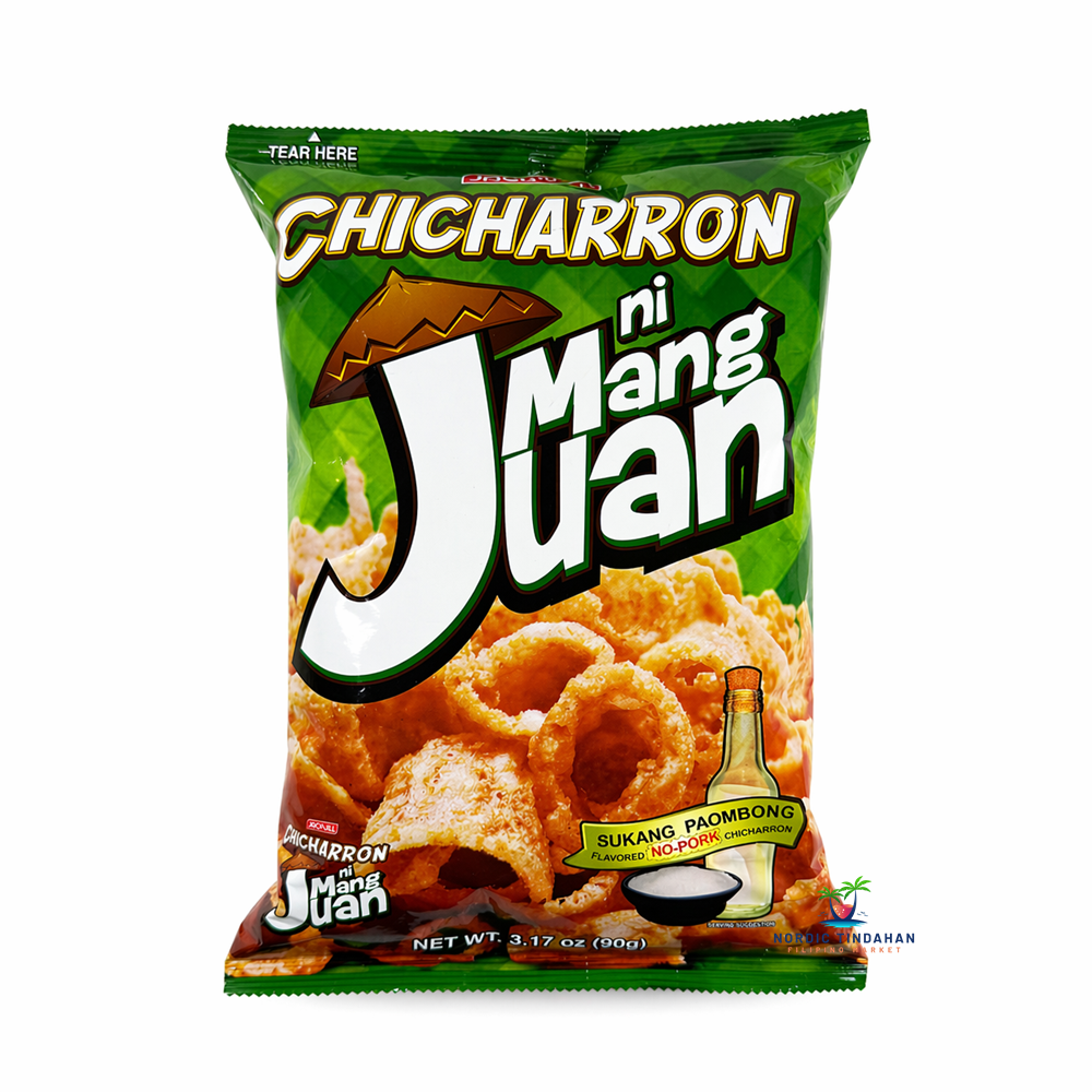 Jack ’n Jill Mang Juan Chicharon Sukang Paombong 90g pack, crunchy pork rind snack with vinegar flavor, perfect for snacking