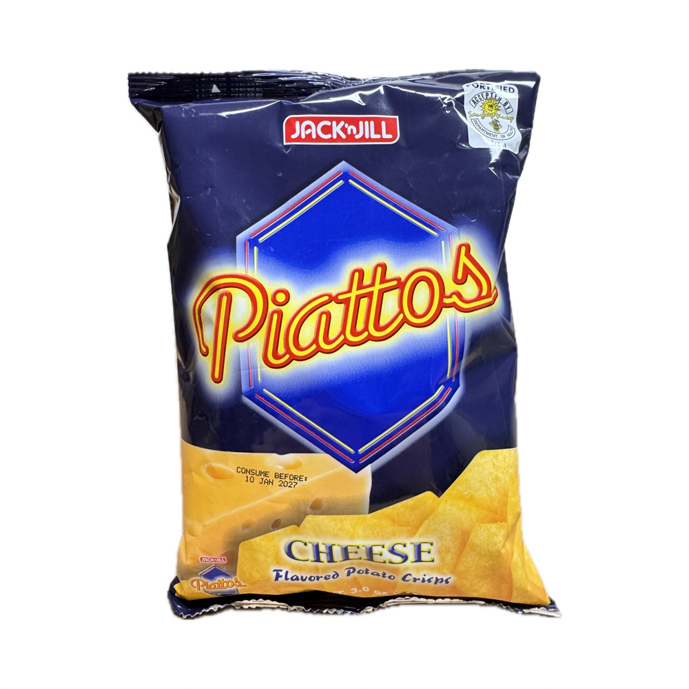 Jack ’n Jill Piattos Cheese 85g pack, crispy and cheesy snack chips, perfect for munching and snacking