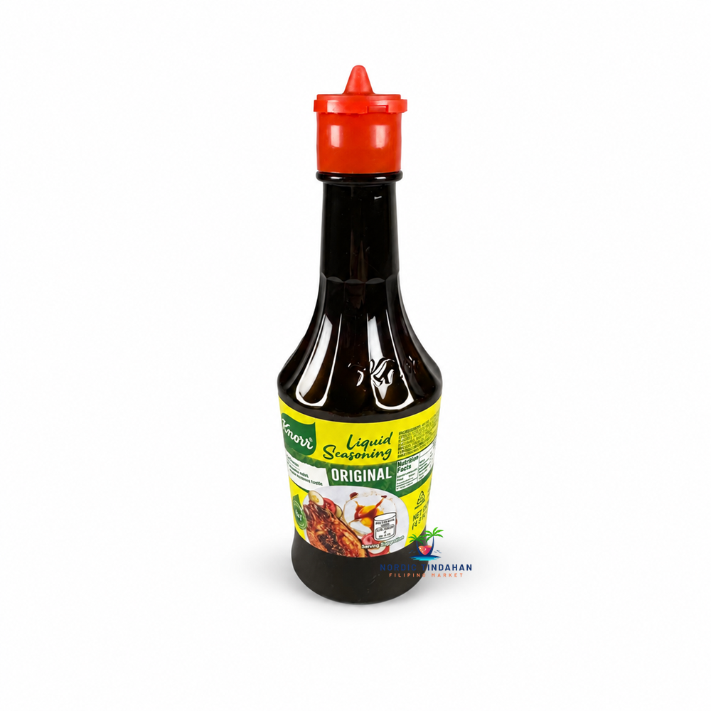 Knorr Liquid Seasoning Original is a versatile Filipino liquid seasoning used to add savory flavor to rice, meat, noodles, vegetables, marinades and other dishes.