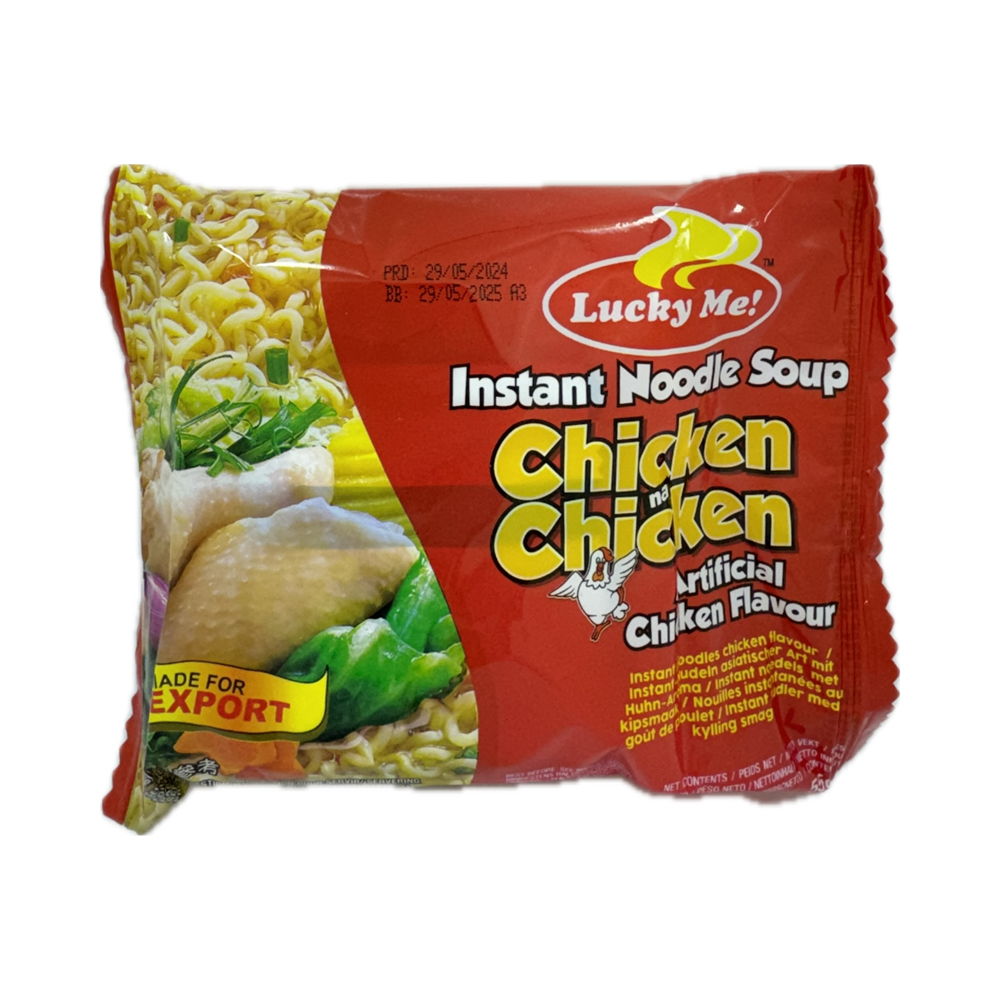 Lucky Me Noodles Chicken 55g – comforting Filipino instant noodles with classic chicken flavor. Quick and satisfying meal option.