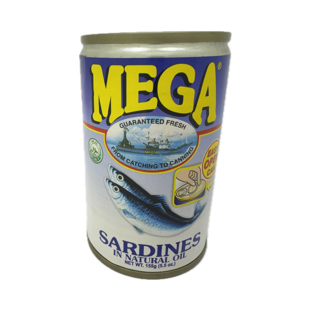 Mega Sardines in Oil 155g – Tender sardines preserved in high-quality oil, offering a rich and savory flavor.