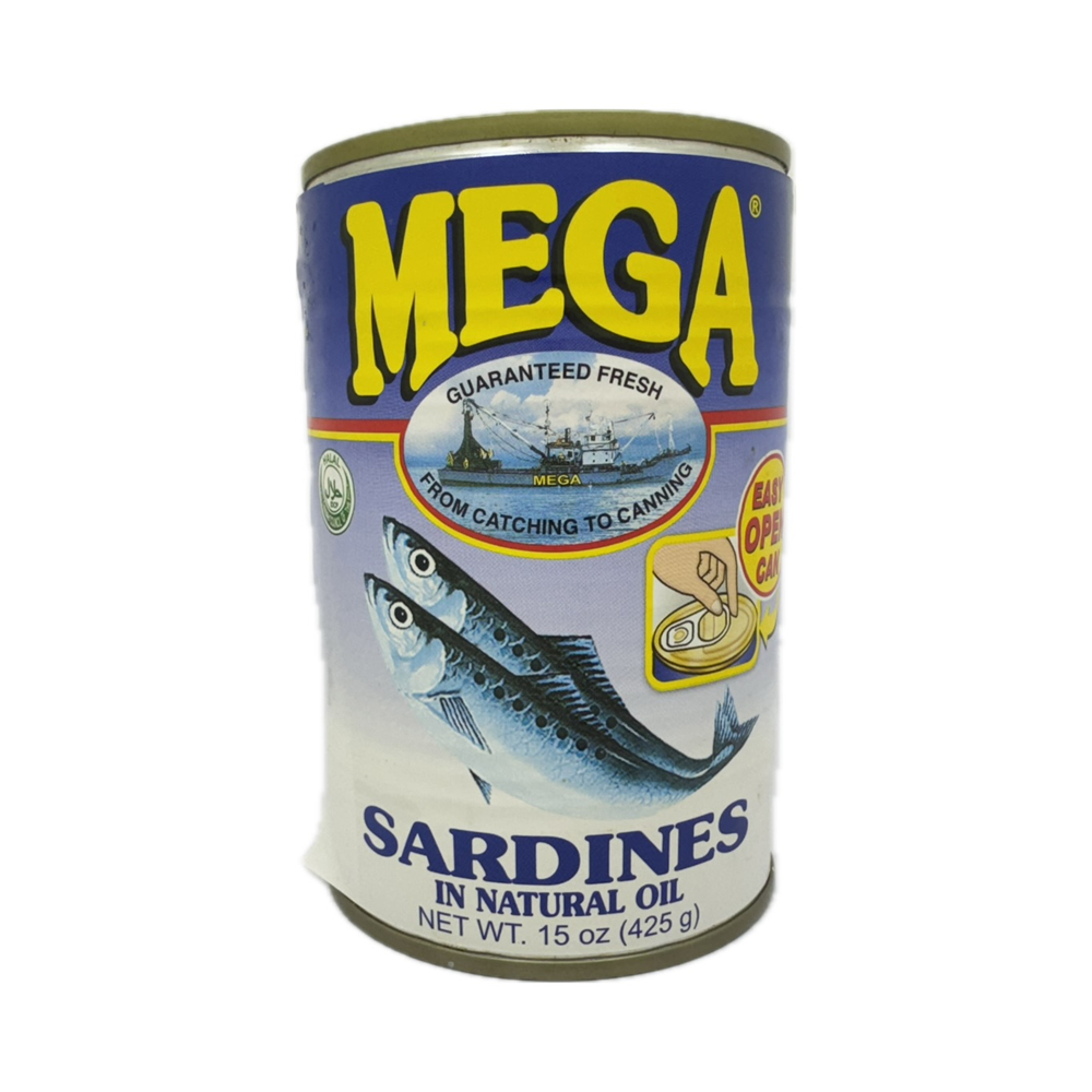 Mega Sardines in Oil 425g – Tender sardines preserved in high-quality oil, offering a rich and savory flavor.