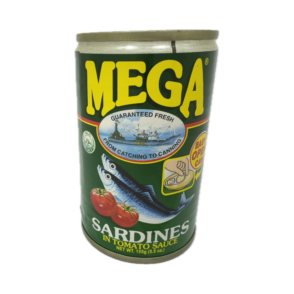 Mega Sardines in Tomato Sauce 155g – Tender sardines in a rich tomato sauce, offering a savory and satisfying meal option.