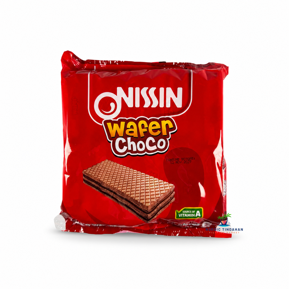 Enjoy Nissin Wafer Choco, a delicious chocolate wafer snack with crispy layers and smooth chocolate cream filling. Perfect for merienda, coffee breaks, lunchboxes, or sharing with family and friends.