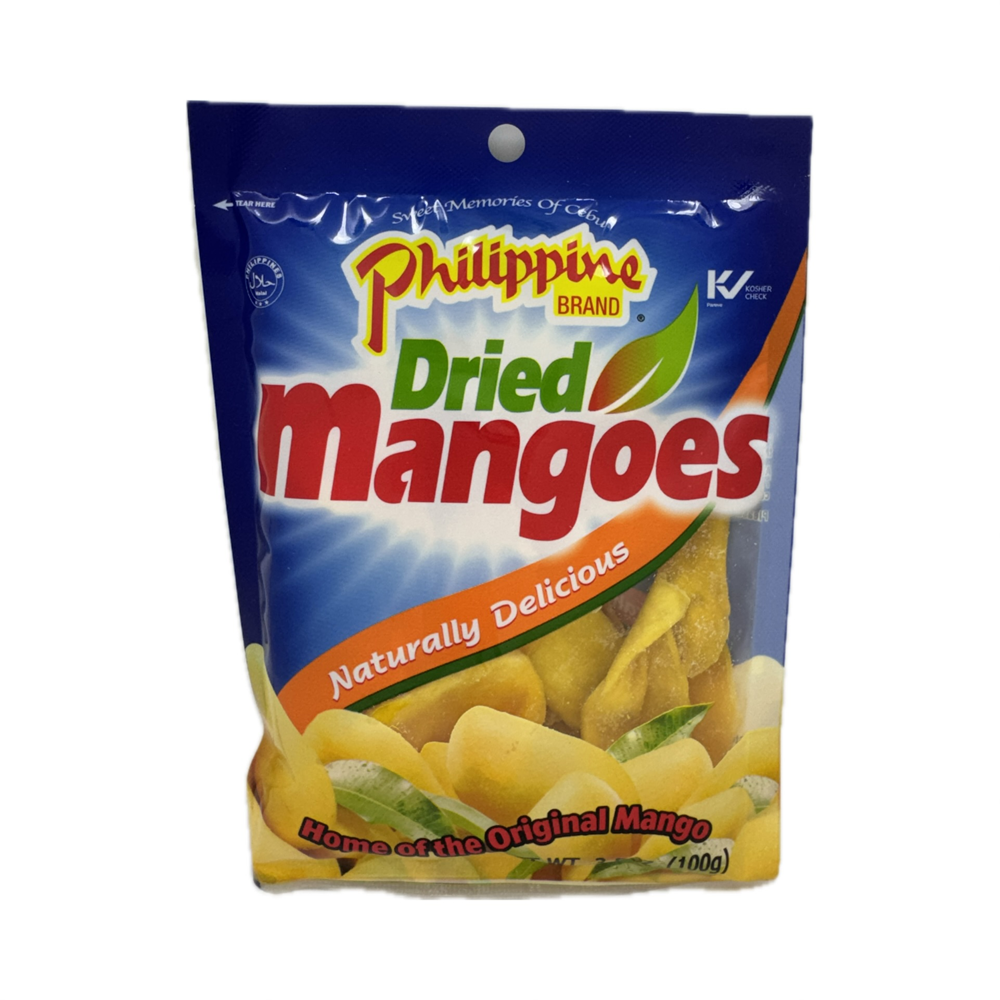 Philippine Brand Dried Mango 100g – soft and naturally sweet dried mango slices from the Philippines. A classic Filipino tropical snack.