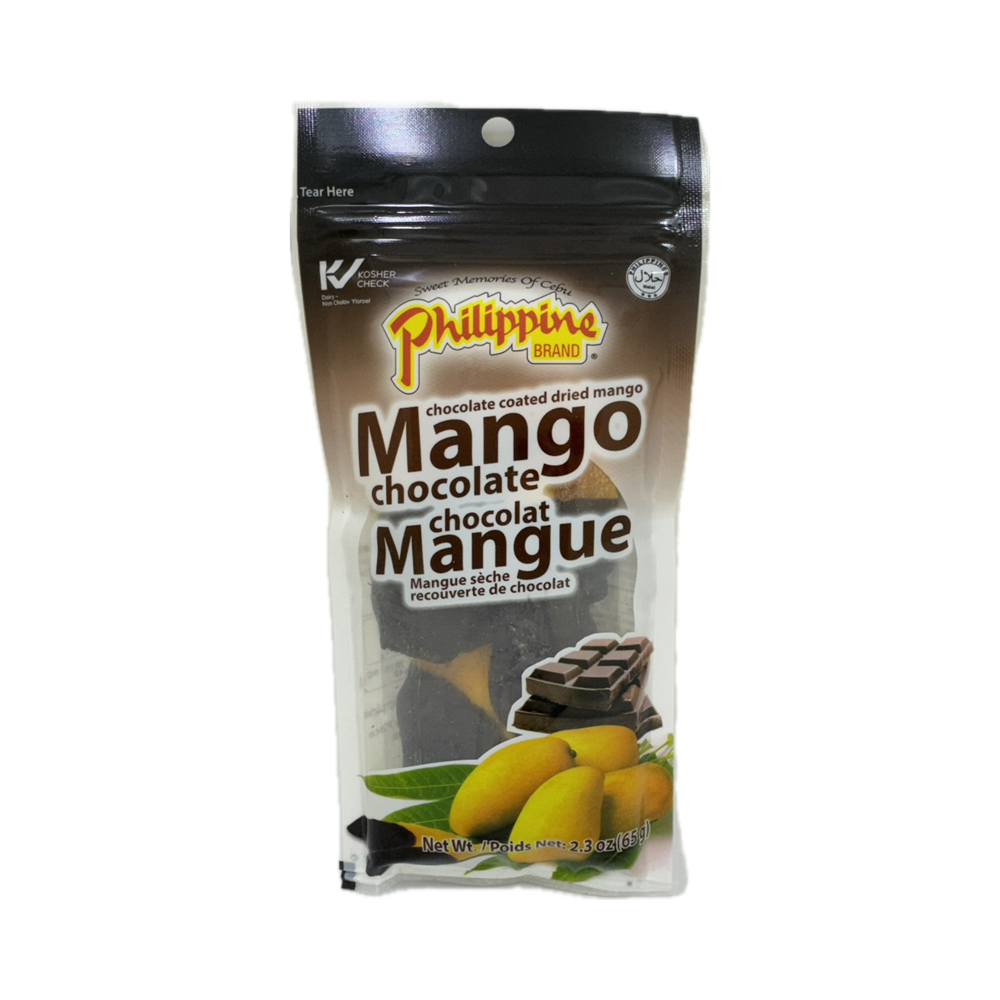 Philippine Brand Mango Chocolate 65g – a delicious combination of rich chocolate and sweet mango, a perfect Filipino treat. Available online at Nordic Tindahan.