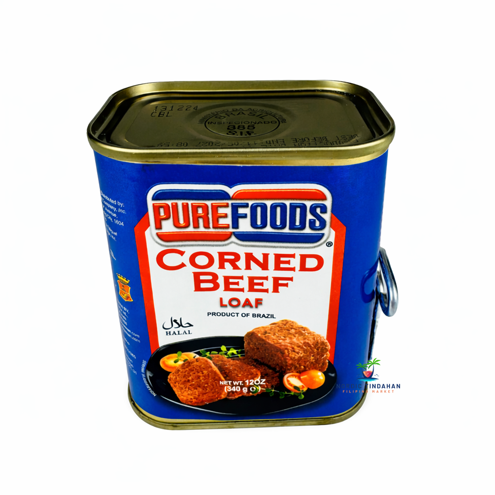 Purefoods Corned Beef Loaf 340g – canned corned beef loaf made from seasoned beef, ready to slice and cook.