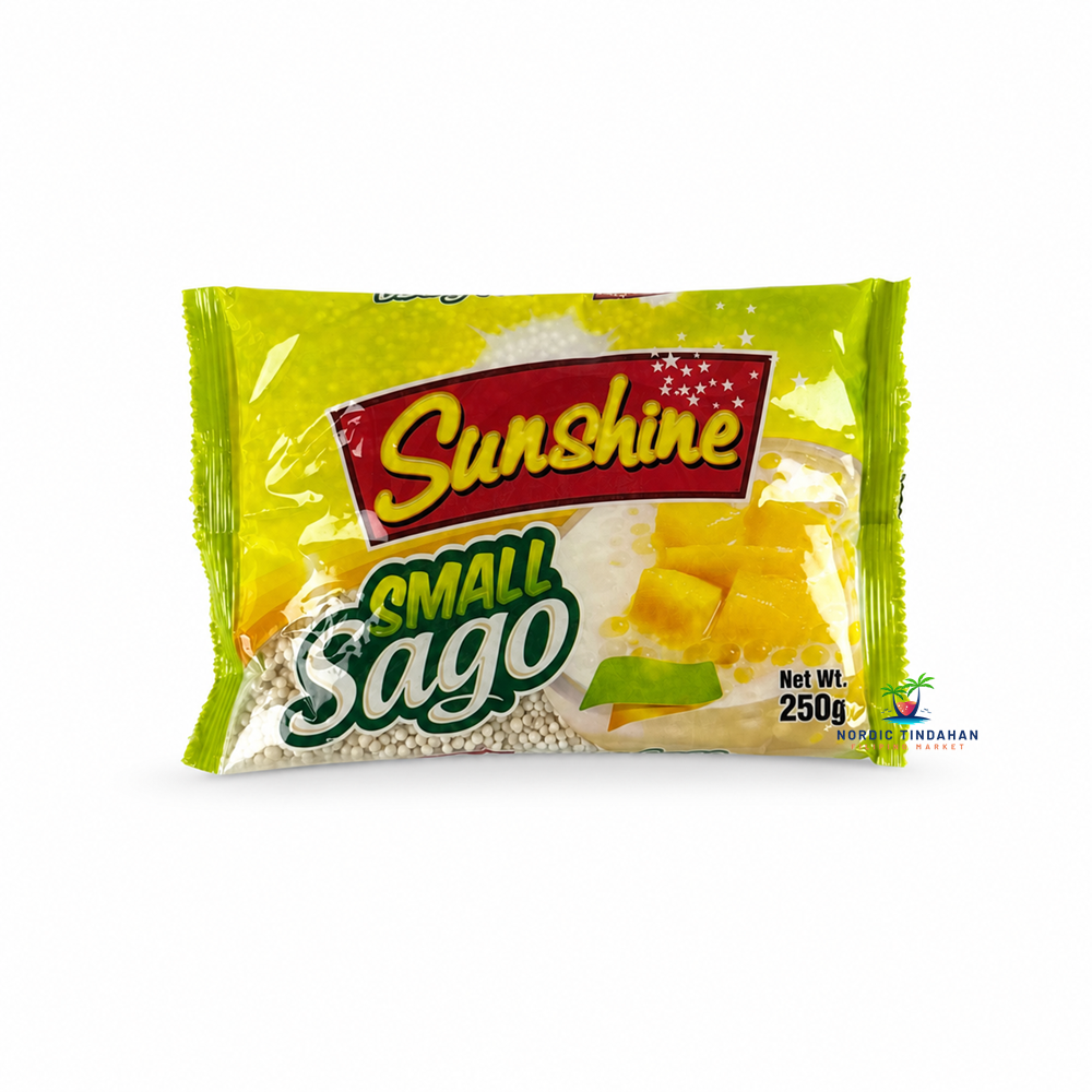 Make delicious Filipino desserts with Sunshine Small Sago 250g. These small tapioca pearls are perfect for Sago't Gulaman, halo-halo, coconut desserts, fruit salads, and refreshing drinks. Easy to cook and ideal for adding a soft, chewy texture to your favorite sweet recipes.