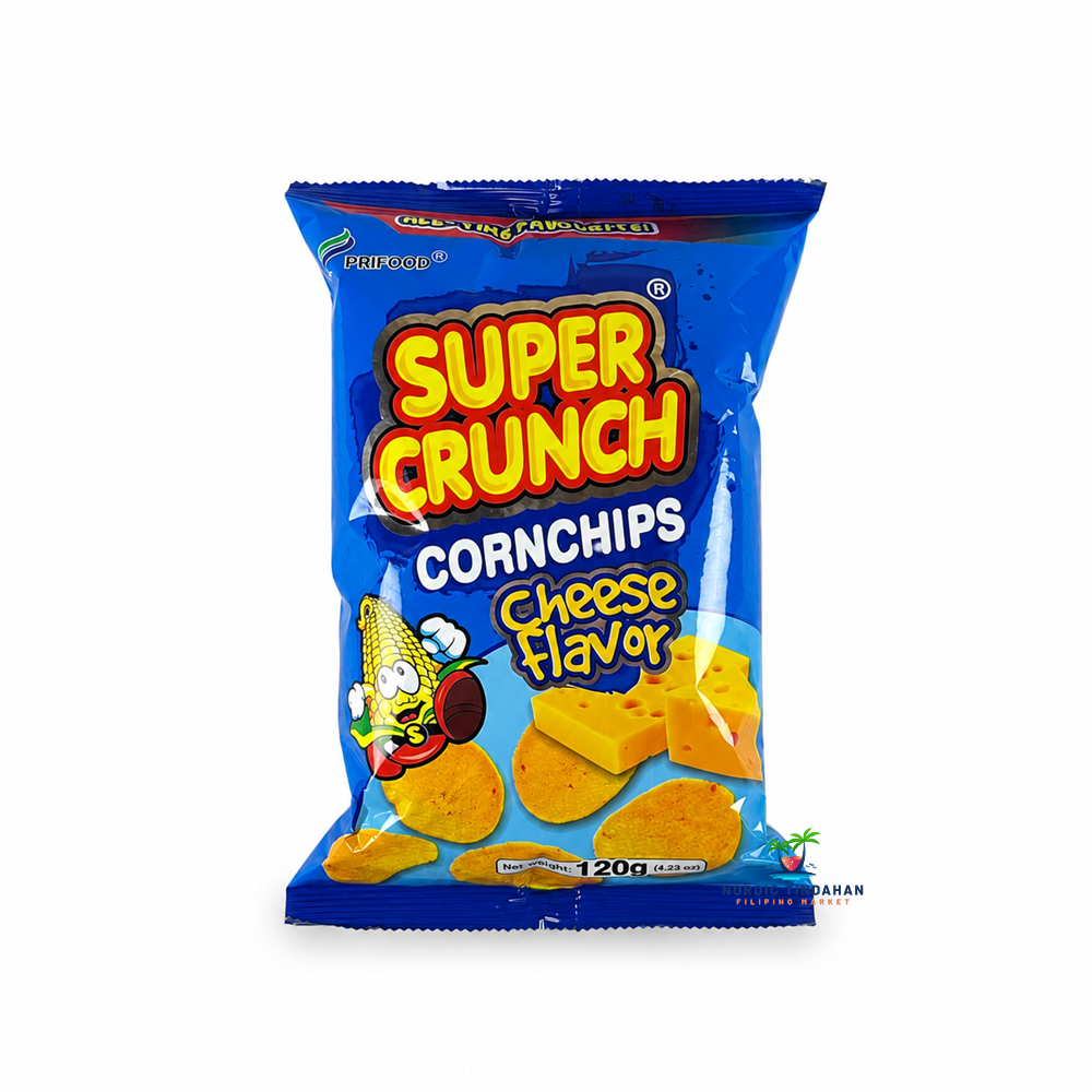 Enjoy the bold cheesy taste of Super Crunch Corn Chips Cheese Flavor 120g. These crispy corn chips are a delicious savory snack with a rich cheese seasoning, perfect for sharing, parties, movie nights, or satisfying your snack cravings anytime.
