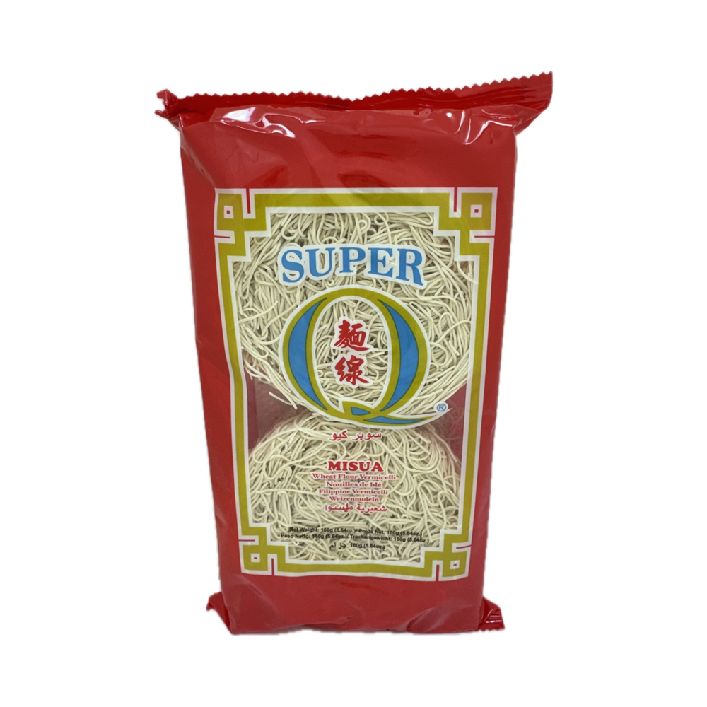 Super Q Misua Noodles 160g – traditional Filipino misua noodles, perfect for soups and quick meals. Enjoy a flavorful, authentic Filipino dish. Available online at Nordic Tindahan.