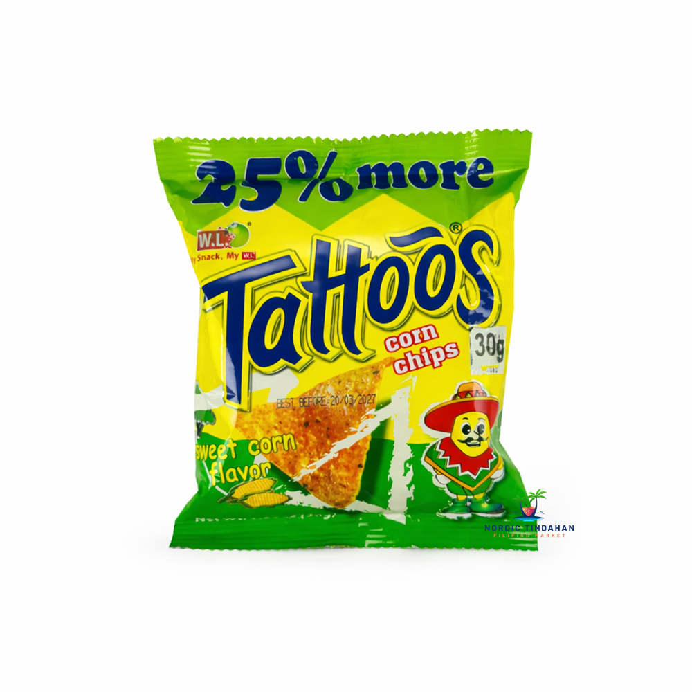 W.L. Tattoos Corn Chips Sweet Corn Snack 30g – Crispy Filipino Corn Chips