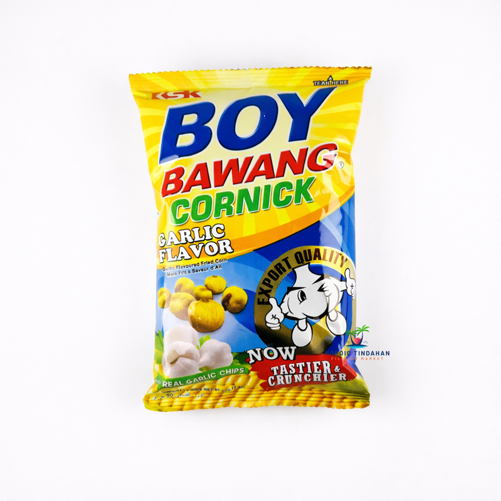Boy Bawang Garlic 90g – crispy Filipino corn snack with rich garlic flavor. Bold, savory, and perfectly crunchy for snack lovers.