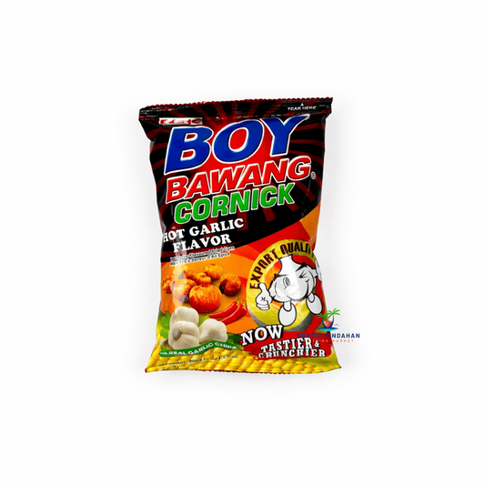 Boy Bawang Hot Garlic 90g – crunchy Filipino corn snack with bold hot garlic flavor. Spicy, savory, and addictive.