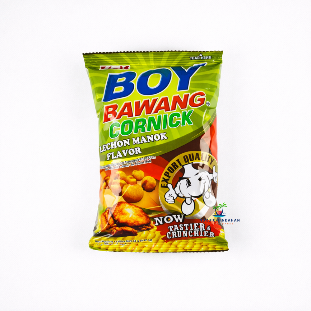 Boy Bawang Lechon Manok 90g – Filipino crunchy corn snack with savory lechon manok (roast chicken) flavor. Perfectly spiced and addictive.
