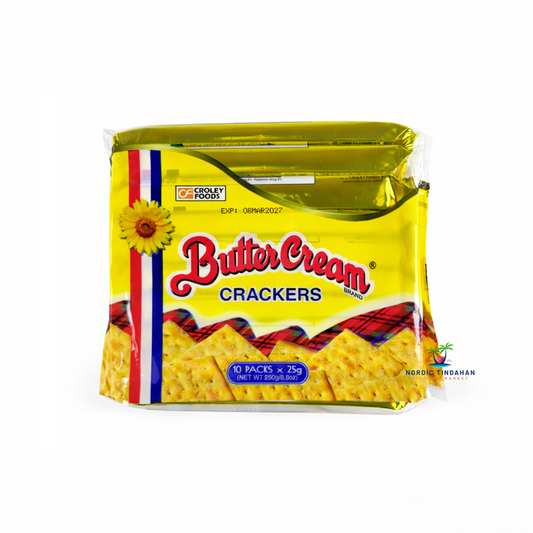Butter Cream Crackers 10-pack (250g) – crispy baked crackers with a light buttery flavor, individually wrapped for convenient snacking.