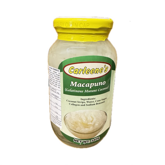 Carleenes Macapuno 340g – sweetened coconut sport strings in syrup, traditional Filipino dessert ingredient
