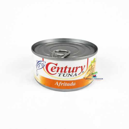 Century Tuna Afritada 180g – Savory tuna flakes cooked in a rich tomato-based sauce with potatoes, carrots, and green peas.