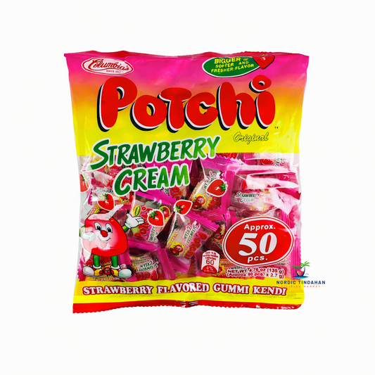 Columbia’s Potchi Strawberry Cream Gummy Candy – soft strawberry-flavored gummy candy with creamy filling, approx. 50 pieces per pack.