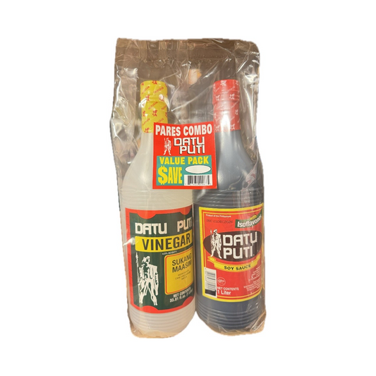 Datu Puti Value Pack – 1 ltr soy sauce and 1 ltr vinegar set, Filipino-style condiments for cooking and seasoning