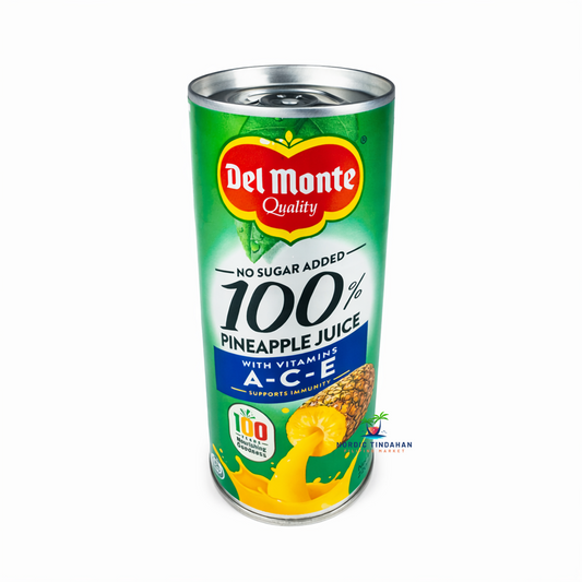 Del Monte 100% Pineapple Juice 240ml – canned pineapple juice with no sugar added and added vitamins A, C, and E.