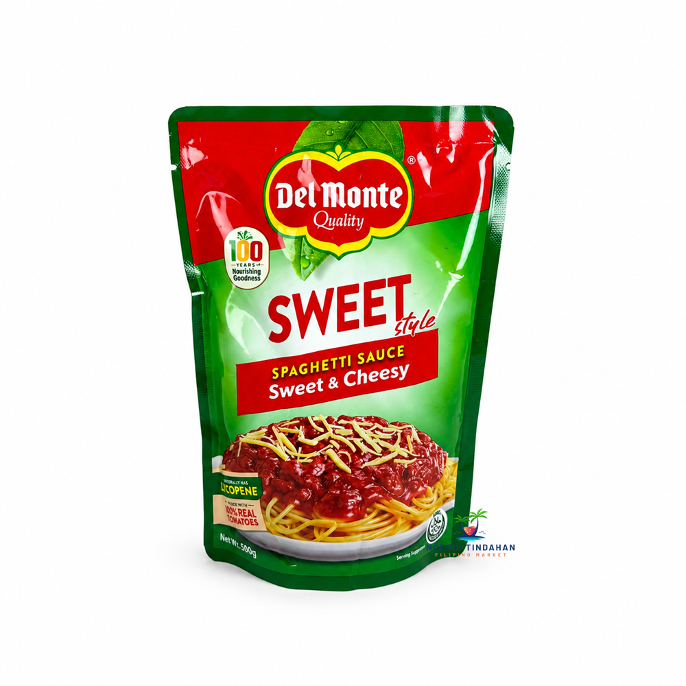 Del Monte Sweet Style Spaghetti Sauce Sweet & Cheesy 500 g is a Filipino-style sweet and cheesy pasta sauce perfect for spaghetti and other noodle dishes. This rich tomato-based sauce combines sweetness with creamy cheesy flavor for an authentic Filipino taste experience. A quick and convenient choice for delicious homemade meals.