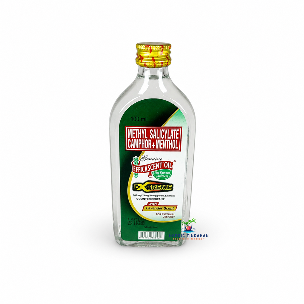 Efficascent Oil Extreme is a topical liniment containing methyl salicylate, camphor and menthol. This counterirritant liniment has a lavender scent and is intended for external use only. Convenient 100ml bottle.