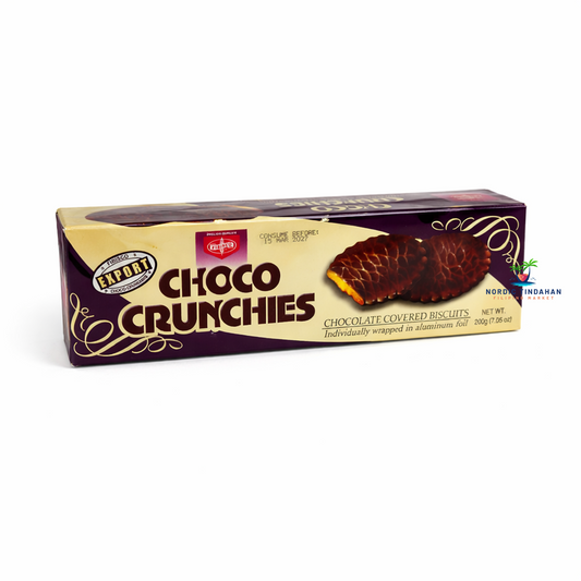 Fibisco Choco Crunchies 200g – chocolate-covered crunchy biscuits, individually wrapped for convenient snacking.