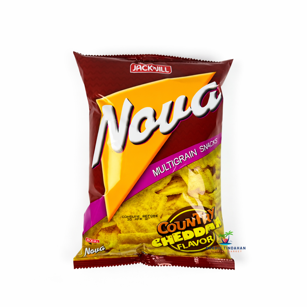 Jack and Jill Nova Country Cheddar cheese-flavored potato chips in a bag.
