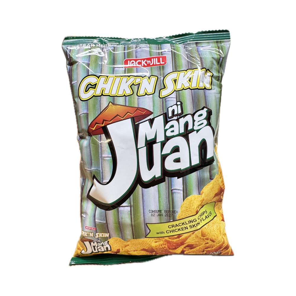 Jack ’n Jill Chik’n Skin by Mang Juan 70g pack, crispy chicken-flavored snack chips for munching and snacking