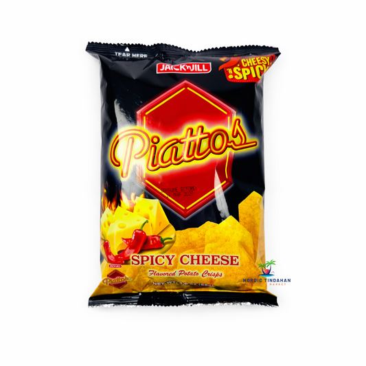 Jack ’n Jill Piattos Spicy Cheese Potato Crisps – hexagon-shaped potato chips with bold spicy cheese flavor.