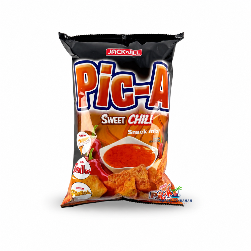Enjoy Jack ’n Jill PiC-A Sweet Chili Snack Mix, a crunchy Filipino snack with a delicious sweet chili flavor. Perfect for snacking at home, sharing with friends, or enjoying on the go.