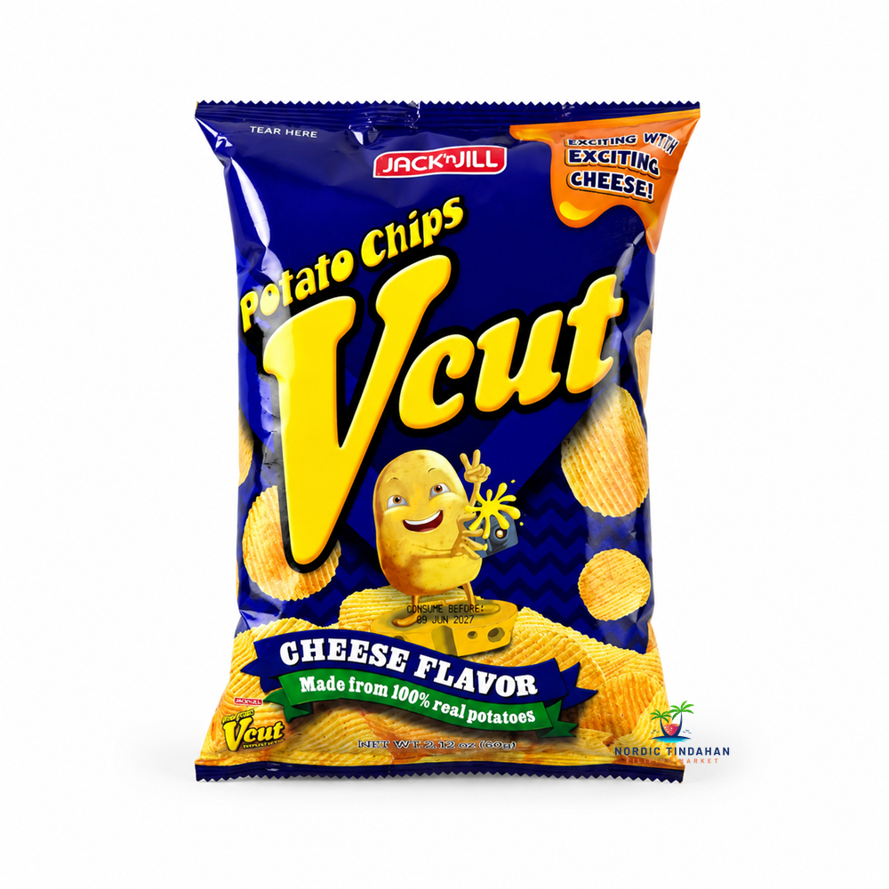 Jack ‘n Jill Vcut Potato Chips Cheese Flavor is a crunchy Filipino potato chip snack made from real potatoes and coated with delicious cheese flavor seasoning. These ridged potato chips are perfect for snacking, sharing, parties, and movie nights. Enjoy a popular Filipino chips favorite with rich cheesy taste and satisfying crunch.