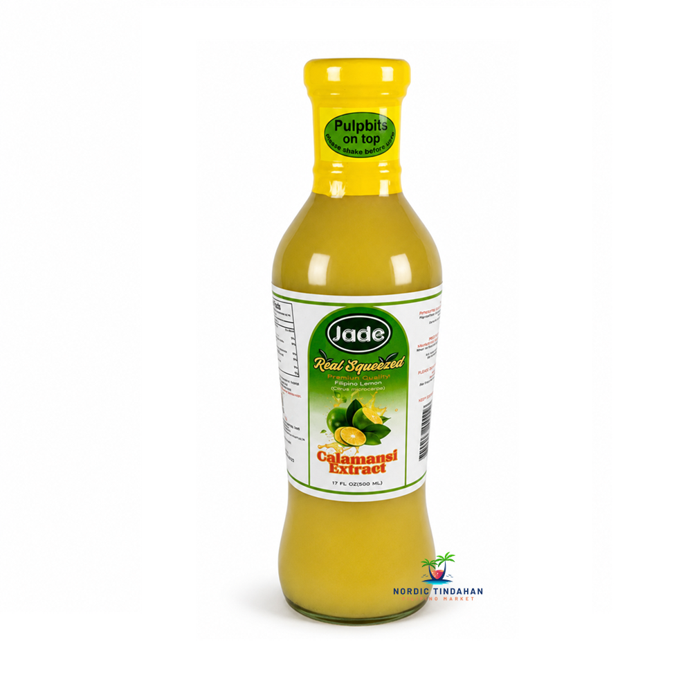 Jade Real Squeezed Calamansi Extract 500 ml is an authentic Filipino calamansi extract made from real calamansi citrus fruits. Its fresh, tangy, and aromatic flavor makes it perfect for drinks, marinades, sauces, and cooking. Calamansi is a popular Asian citrus fruit widely used to add a refreshing citrus taste to food and beverages.