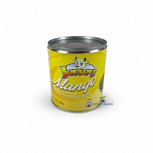 Jersey Mango Flavored Sweetened Condensed Creamer 390g is a rich and creamy mango-flavored sweetened condensed creamer. Perfect for Filipino desserts, halo-halo, mango float, fruit salads, baked treats, beverages, and other tropical recipes.