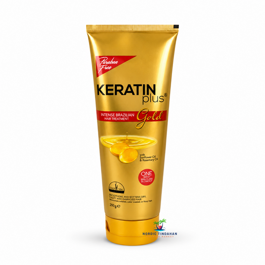 Restore dry and damaged hair with Keratin Plus Gold Intense Brazilian Hair Treatment 200g. Enriched with keratin, sunflower oil, and rosemary oil to help smooth, soften, and nourish hair for a healthy shiny look.