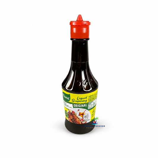 Knorr Liquid Seasoning Original is a versatile Filipino liquid seasoning used to add savory flavor to rice, meat, noodles, vegetables, marinades and other dishes.