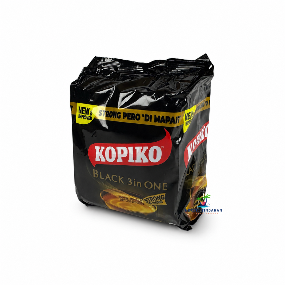 Kopiko Black 3-in-1 Instant Coffee Mix is a bold and full-bodied coffee blend made with premium coffee, sugar, and creamer. Known for its stronger, richer taste compared to regular 3-in-1 mixes, it delivers a satisfying coffee experience with a smooth finish. Quick and easy to prepare, it’s perfect for busy mornings, work breaks, or anytime you need an instant energy boost.