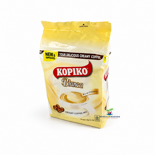 Kopiko Blanca Coffee 300g is a smooth and creamy instant coffee blend made with rich coffee, sugar, and non-dairy creamer. Known for its mild, less bitter taste and velvety texture, it’s perfect for those who enjoy a sweeter, creamier coffee experience. Easy to prepare and ideal for home, work, or on-the-go moments.