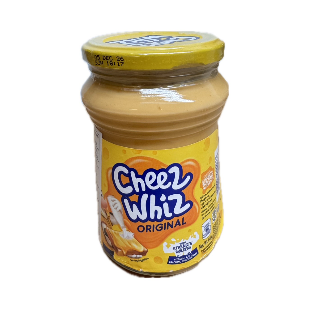 Kraft Cheez Whiz Original 440g jar, smooth and creamy cheese spread for snacks, dips, and recipes