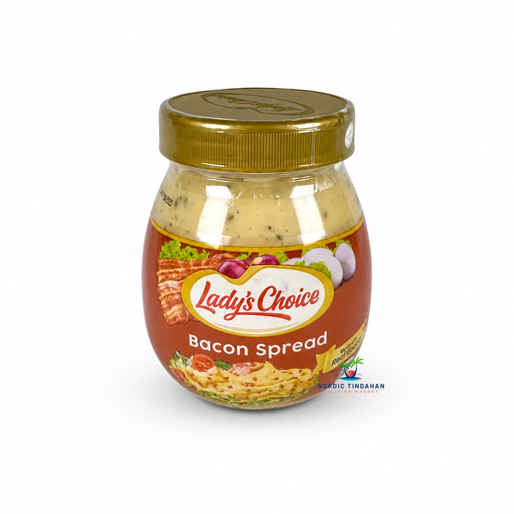 Lady’s Choice Bacon Spread is a savory Filipino-style spread with a rich bacon flavor. Perfect for spreading on bread, crackers and sandwiches or adding extra flavor to your favorite dishes. Net weight 470g.