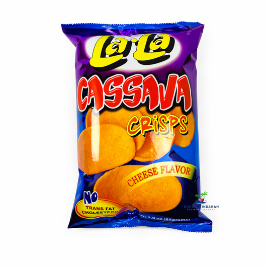 LaLa Cassava Crisps Cheese Flavor – crunchy cassava root chips with savory cheese seasoning.