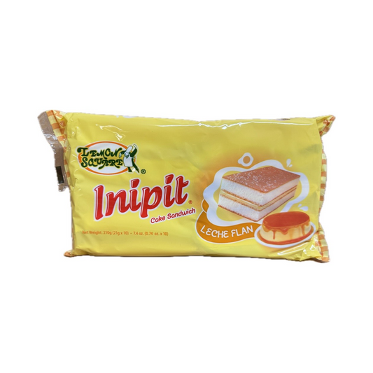 Lemon Square Inipit custard sandwich cake, creamy custard filling between soft layers.