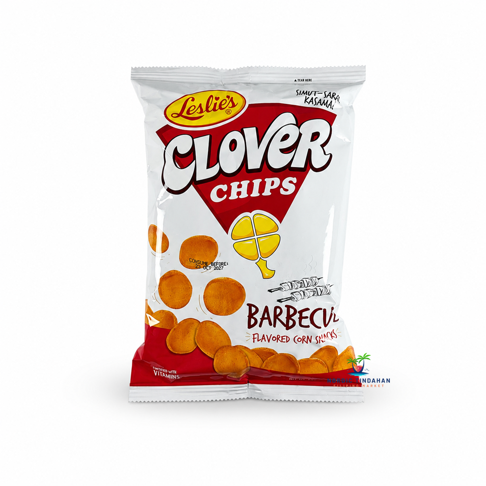 Leslie's Clover Chips Barbecue is a popular Filipino corn snack with a light, crispy texture and a delicious smoky barbecue flavor. Perfect for snacking at home, movie nights, parties, or on the go. Enjoy an authentic taste of the Philippines with this crunchy and flavorful favorite.