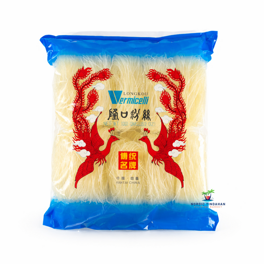 Longkou Vermicelli Portioned 1kg – mung bean glass noodles in convenient portions, ideal for stir-fry, soups, and Asian dishes.