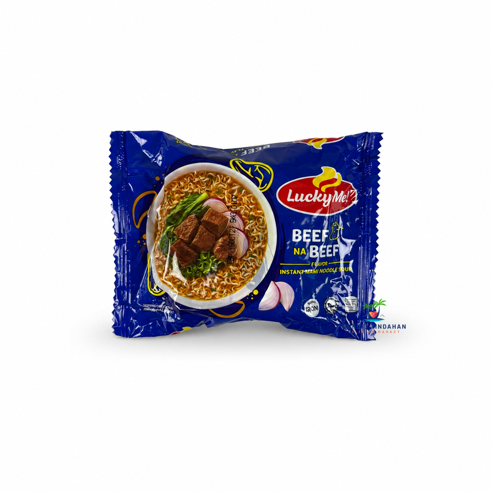 Lucky Me! Beef Na Beef Instant Mami Noodle Soup 55g is a Filipino-style instant noodle soup with a rich beef-flavored broth and springy noodles. Quick and easy to prepare, it's perfect for a satisfying snack, light meal, or authentic Filipino comfort food.
