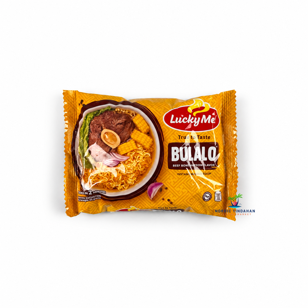 Enjoy the comforting taste of Filipino bulalo with Lucky Me! Bulalo Instant Noodle Soup. Featuring a savory beef bone marrow flavor, these instant noodles are quick and easy to prepare for a satisfying snack or meal.